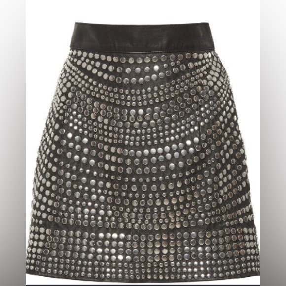 BNWT NOUR HAMMOUR Black Leather Dorset Studded Skirt, size FR40/US8 - Picture 6 of 6